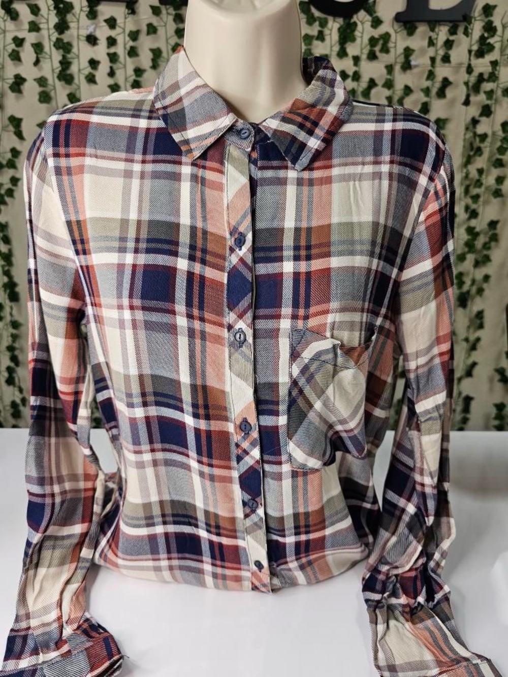 Button-Up Shirt in Navy, Rust & Cream
